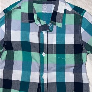 wonder nation Teal & Green Plaid Short-Sleeve Button-Down Shirt